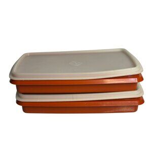 VTG Tupperware Cold Cut Keepers | Paprika Red Set of 2 Containers Lids 5.5"x9.5"